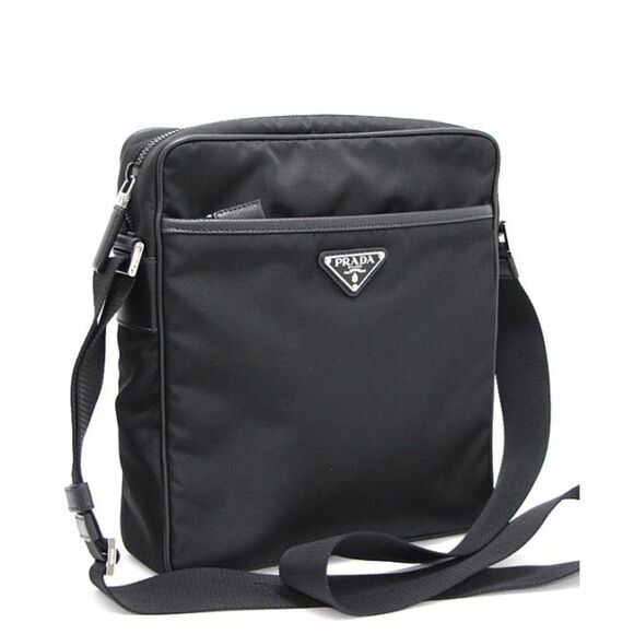 Prada Triangle Logo Shoulder Bag Nylon × Leather Black - Picture 1 of 5